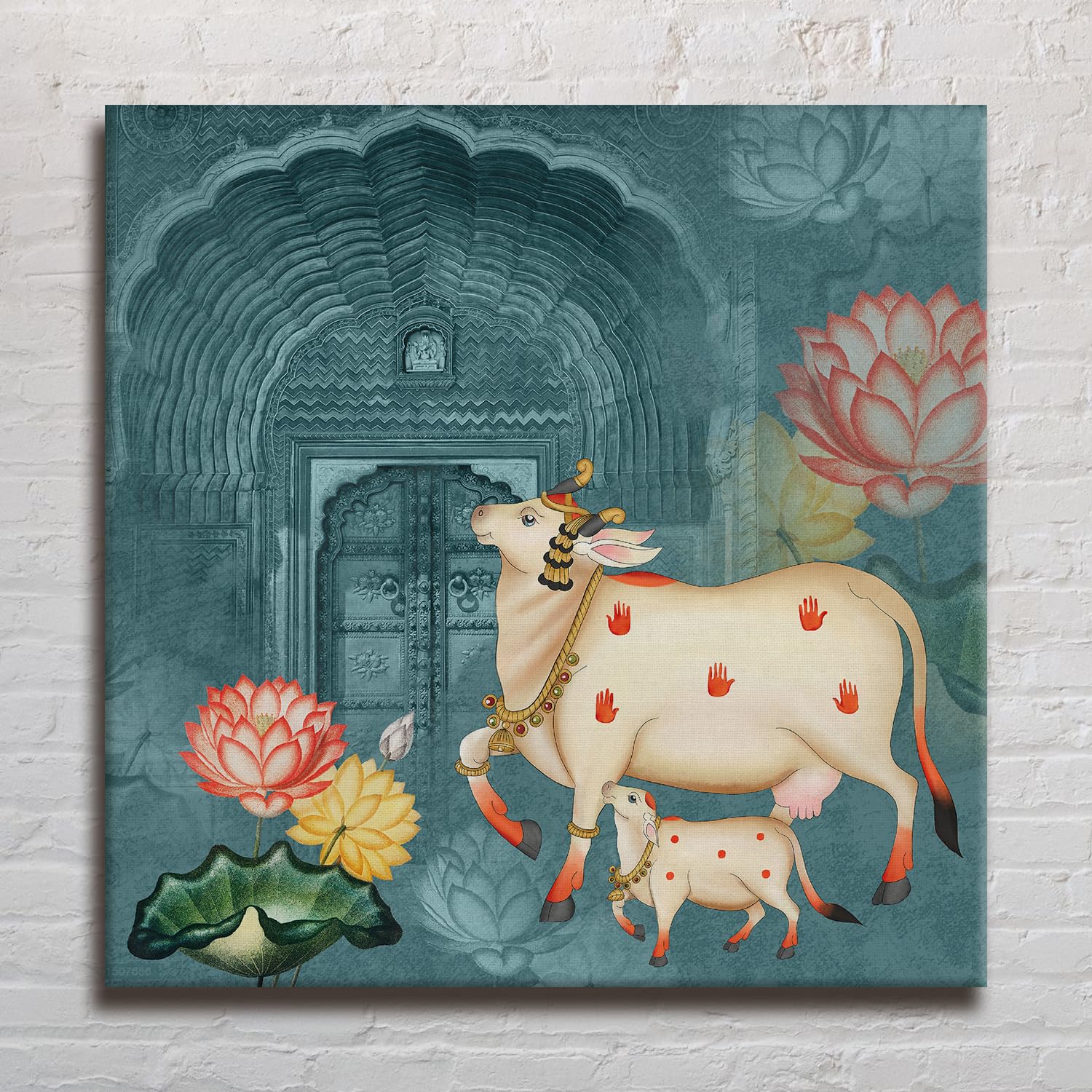 Dell'amore Pichwai painting canvas art for living room decor, Indian traditional wall hanging, ethnic home decor, 24x24 inch large size artwork